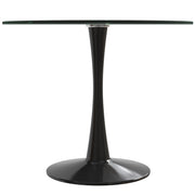 Bristol Round Dining Table with MDF/Sintered Stone/Glass Tabletop in Black Steel Base Glass 35 Inches Clear Dining Table Leisuremod