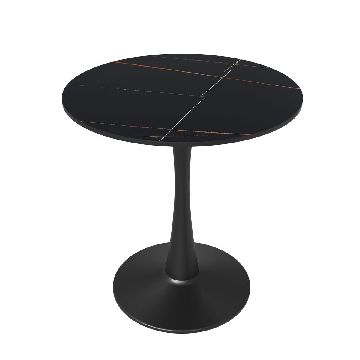 Bristol Round Dining Table with MDF/Sintered Stone/Glass Tabletop in Black Steel Base Sintered Stone 24 Inches Black Dining Table Leisuremod