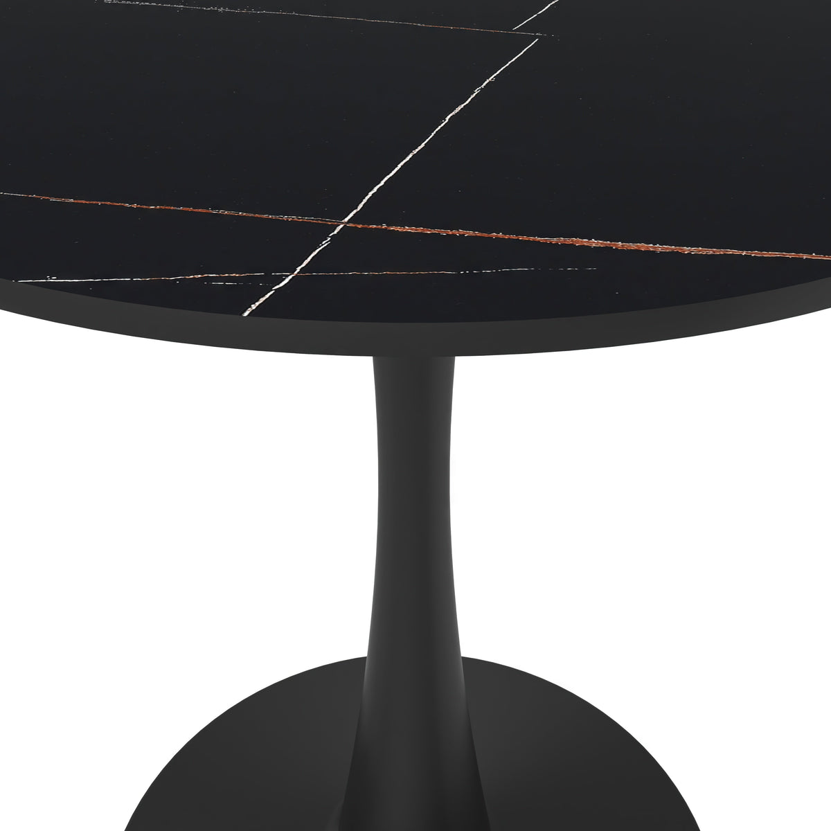 Bristol Round Dining Table with MDF/Sintered Stone/Glass Tabletop in Black Steel Base Sintered Stone 24 Inches Black Dining Table Leisuremod