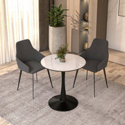 Bristol Round Dining Table with MDF/Sintered Stone/Glass Tabletop in Black Steel Base Sintered Stone 24 Inches White Dining Table Leisuremod