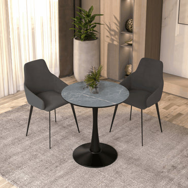 Bristol Round Dining Table with 27" MDF Tabletop and Black Iron Pedestal Base