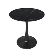 Bristol Round Dining Table with MDF/Sintered Stone/Glass Tabletop in Black Steel Base Sintered Stone 27 Inches Black Dining Table Leisuremod