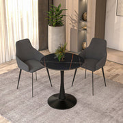 Bristol Round Dining Table with MDF/Sintered Stone/Glass Tabletop in Black Steel Base Sintered Stone 27 Inches Black Dining Table Leisuremod