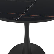 Bristol Round Dining Table with MDF/Sintered Stone/Glass Tabletop in Black Steel Base Sintered Stone 31 Inches Black Dining Table Leisuremod