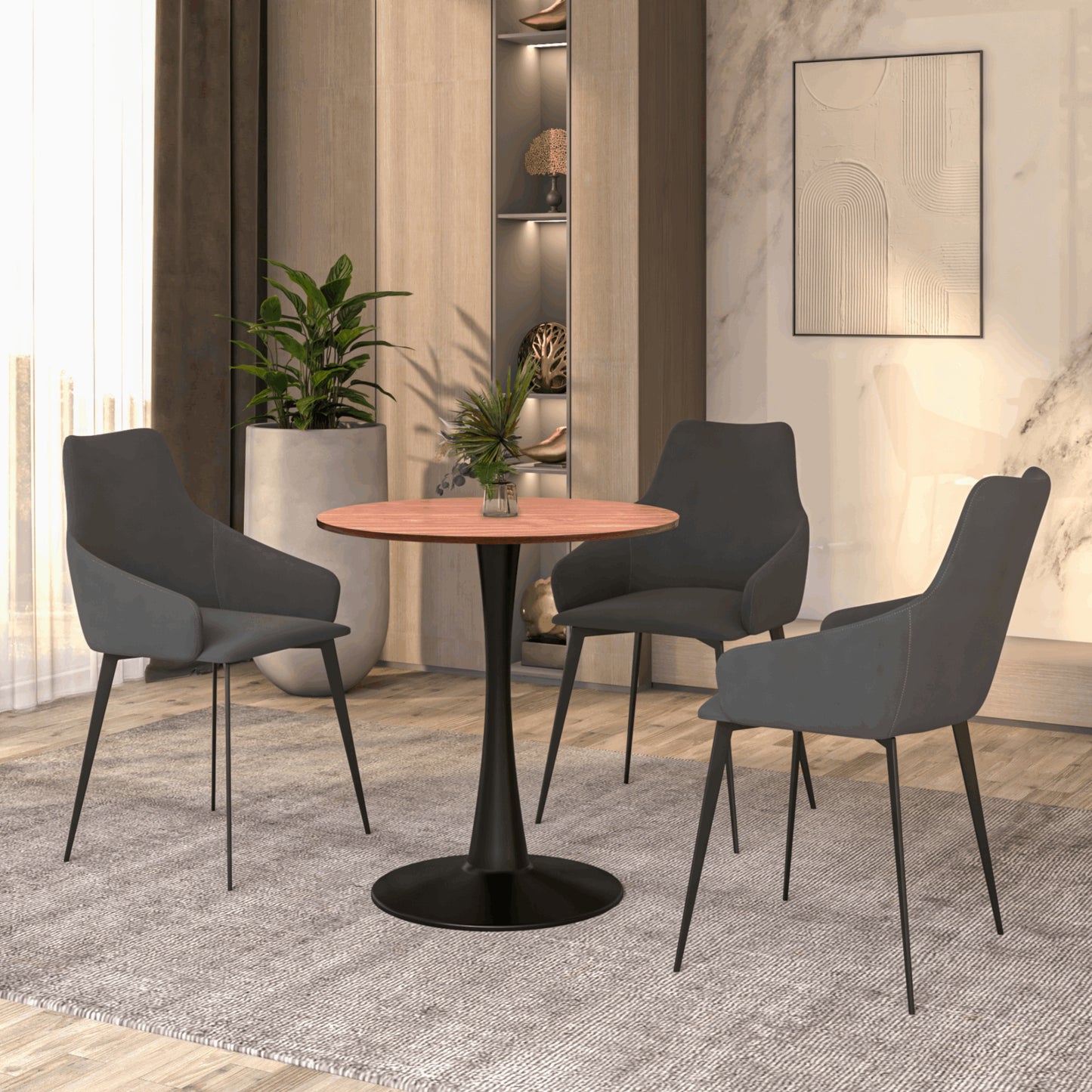 Bristol Round Dining Table with 27" MDF Tabletop and Black Iron Pedestal Base