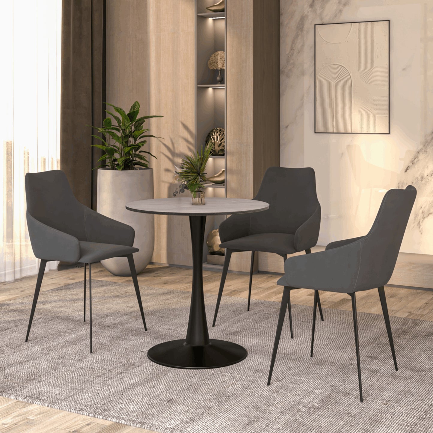 Bristol Round Dining Table with 27" MDF Tabletop and Black Iron Pedestal Base