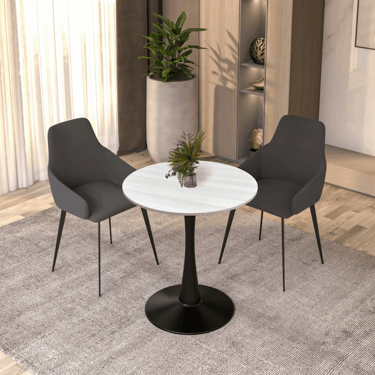 Bristol Round Dining Table with 27" MDF Tabletop and Black Iron Pedestal Base