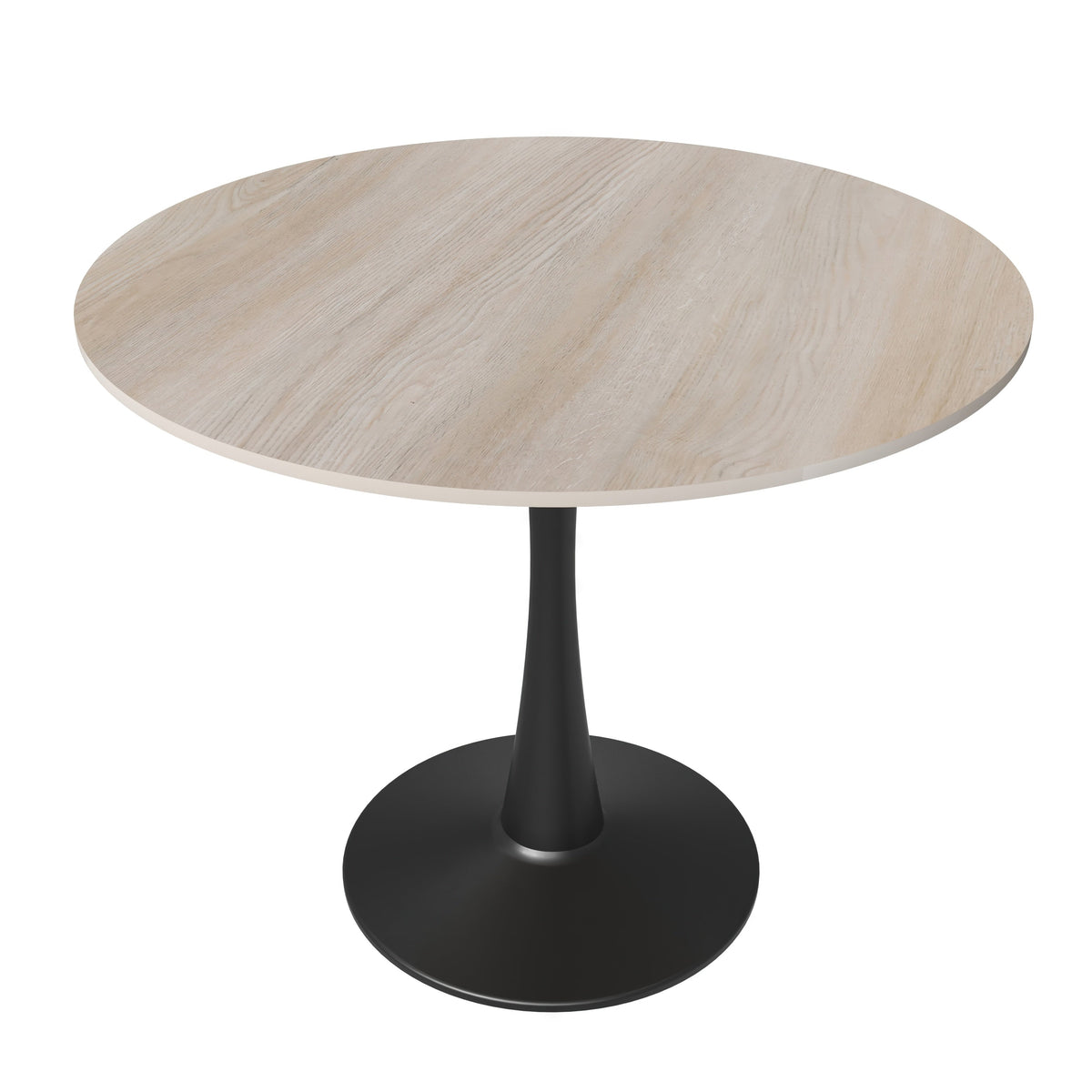 Bristol Round Dining Table with MDF/Sintered Stone/Glass Tabletop in Black Steel Base Sintered Stone 35 Inches Natural Wood Dining Table Leisuremod