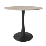 Bristol Round Dining Table with MDF/Sintered Stone/Glass Tabletop in Black Steel Base Sintered Stone 35 Inches Natural Wood Dining Table Leisuremod