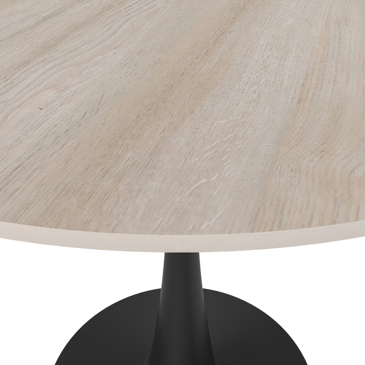 Bristol Round Dining Table with MDF/Sintered Stone/Glass Tabletop in Black Steel Base Sintered Stone 35 Inches Natural Wood Dining Table Leisuremod