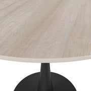 Bristol Round Dining Table with MDF/Sintered Stone/Glass Tabletop in Black Steel Base Sintered Stone 35 Inches Natural Wood Dining Table Leisuremod