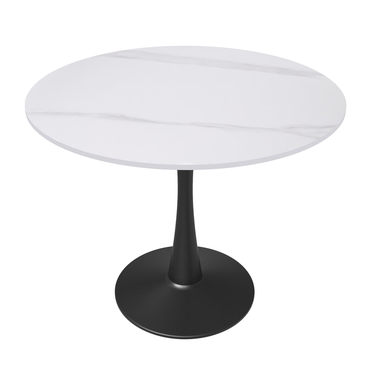 Bristol Round Dining Table with MDF/Sintered Stone/Glass Tabletop in Black Steel Base Sintered Stone 35 Inches White Dining Table Leisuremod