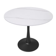 Bristol Round Dining Table with MDF/Sintered Stone/Glass Tabletop in Black Steel Base Sintered Stone 35 Inches White Dining Table Leisuremod