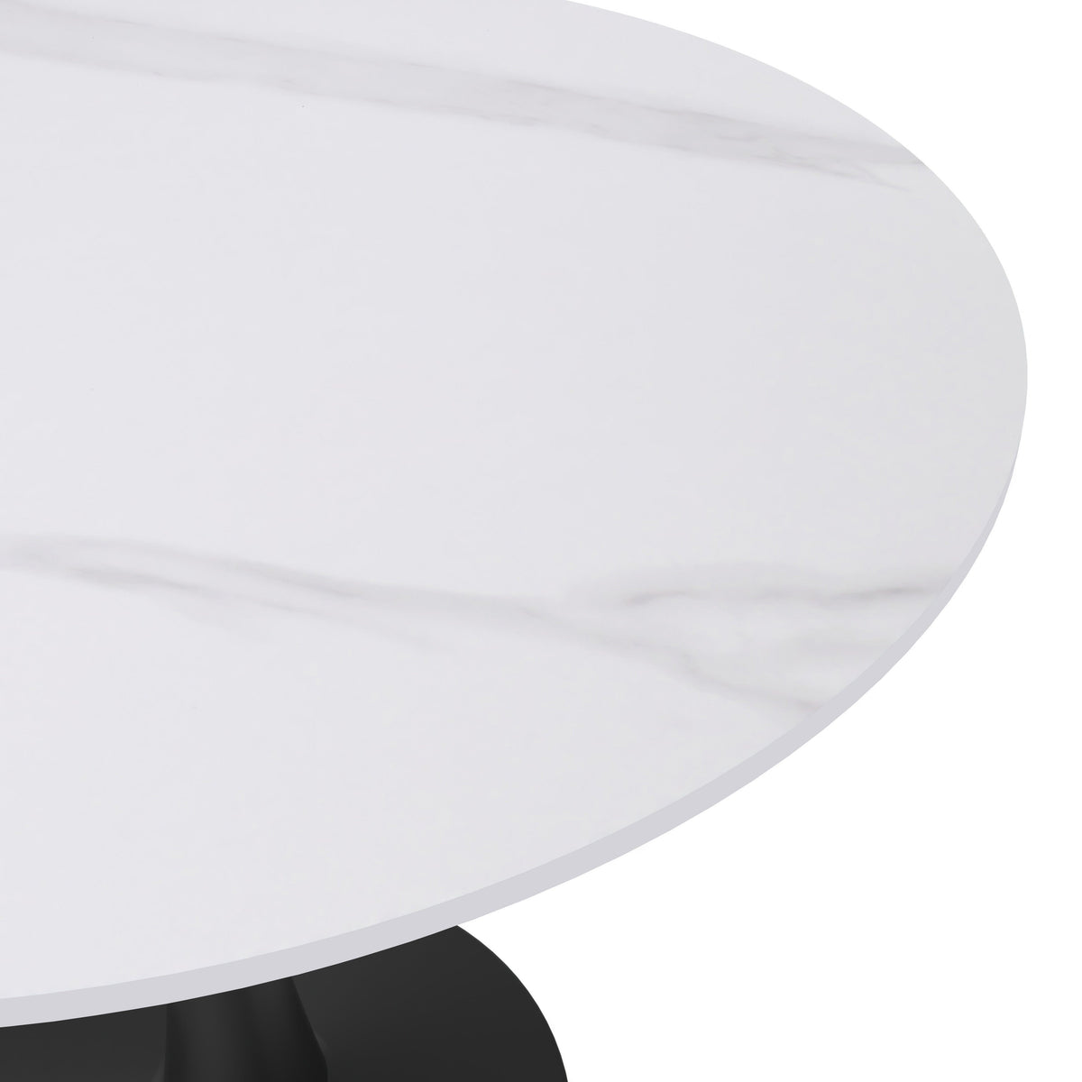 Bristol Round Dining Table with MDF/Sintered Stone/Glass Tabletop in Black Steel Base Sintered Stone 35 Inches White Dining Table Leisuremod
