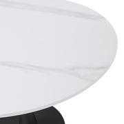 Bristol Round Dining Table with MDF/Sintered Stone/Glass Tabletop in Black Steel Base Sintered Stone 35 Inches White Dining Table Leisuremod