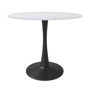 Bristol Round Dining Table with MDF/Sintered Stone/Glass Tabletop in Black Steel Base Sintered Stone 35 Inches White Dining Table Leisuremod