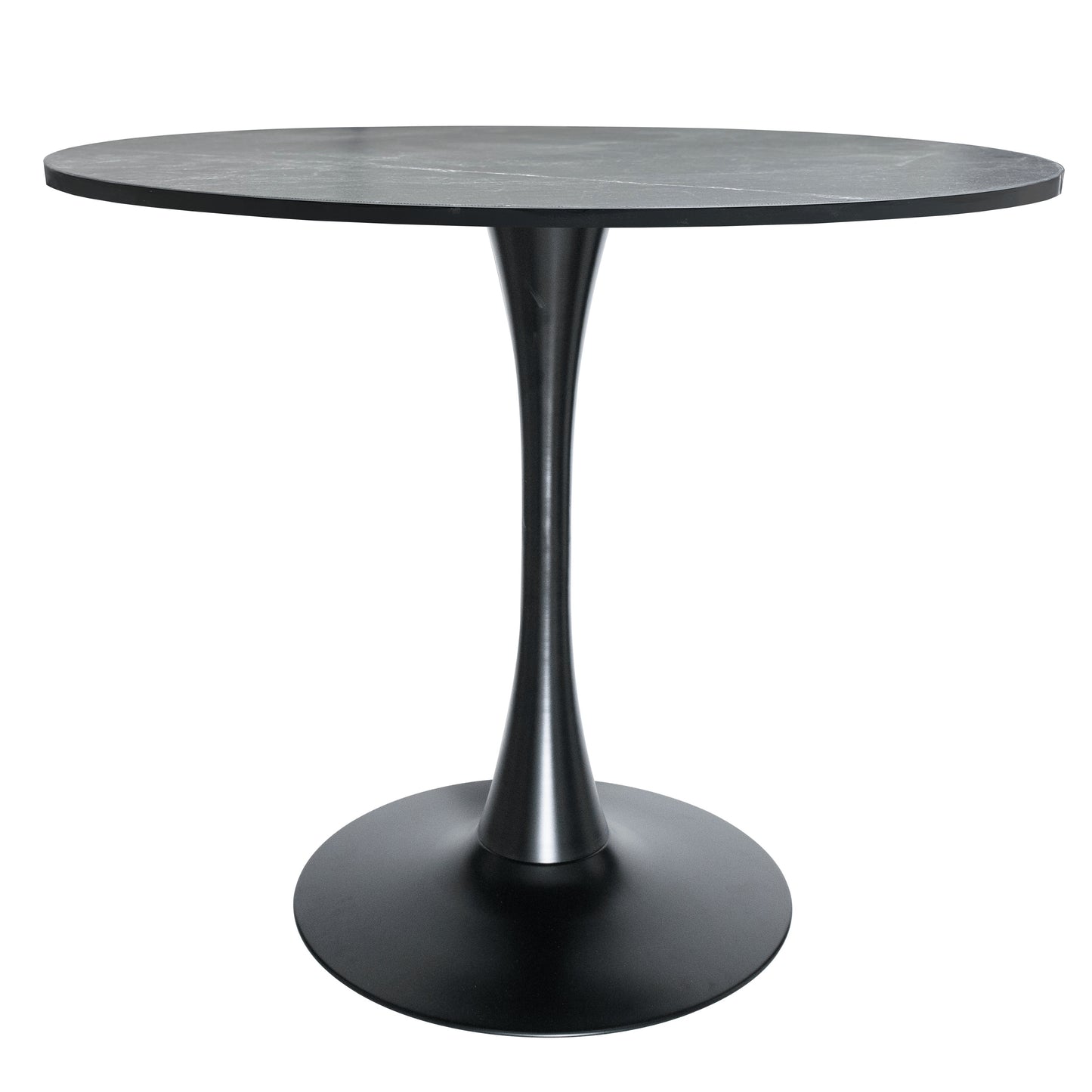 Bristol Modern Round Dining Table with 36" MDF Tabletop and Black Iron Pedestal Base