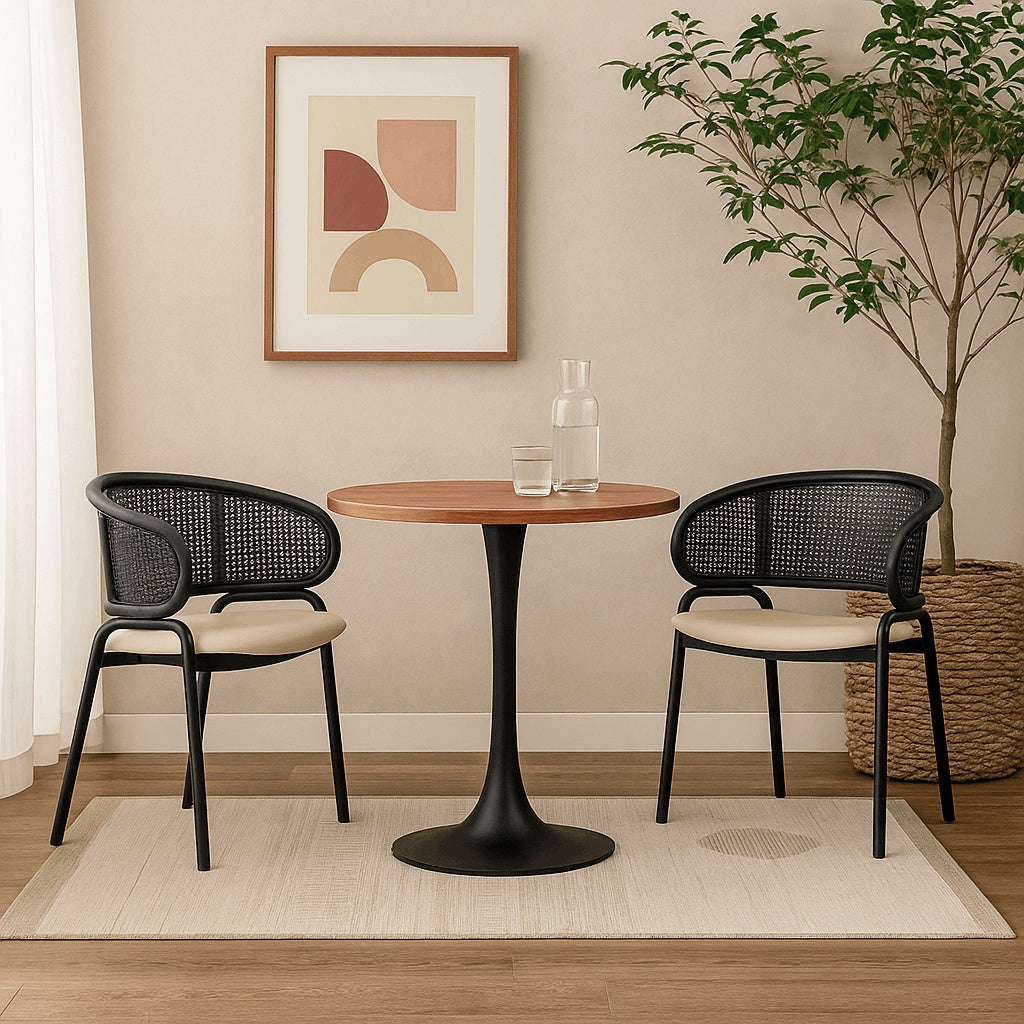 Bristol Modern Round Dining Table with 36" MDF Tabletop and Black Iron Pedestal Base
