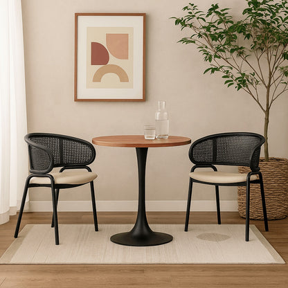 Bristol Modern Round Dining Table with 36" MDF Tabletop and Black Iron Pedestal Base