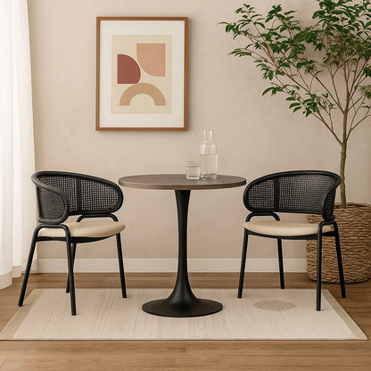 Bristol Modern Round Dining Table with 36" MDF Tabletop and Black Iron Pedestal Base