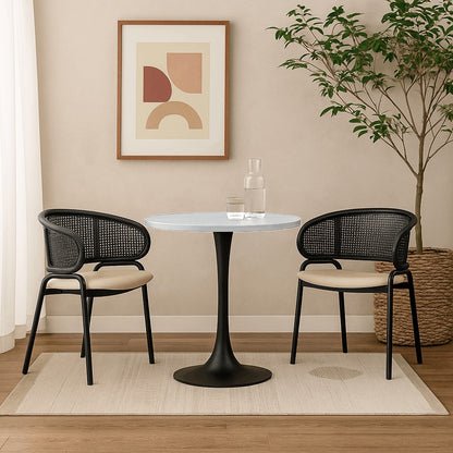 Bristol Modern Round Dining Table with 36" MDF Tabletop and Black Iron Pedestal Base