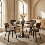 Bristol Round Dining Table with MDF/Sintered Stone/Glass and Bevel Design Tabletop in Black Steel Base