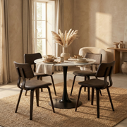 Bristol Round Dining Table with MDF/Sintered Stone/Glass and Bevel Design Tabletop in Black Steel Base