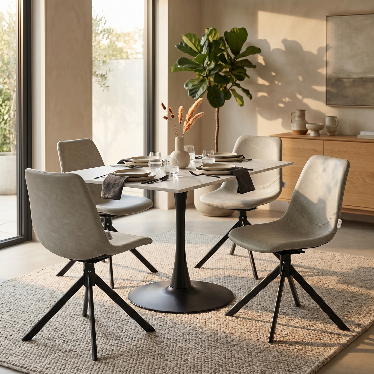 Bristol Dining Table with Sintered Stone Rectangular Tabletop and Steel Base