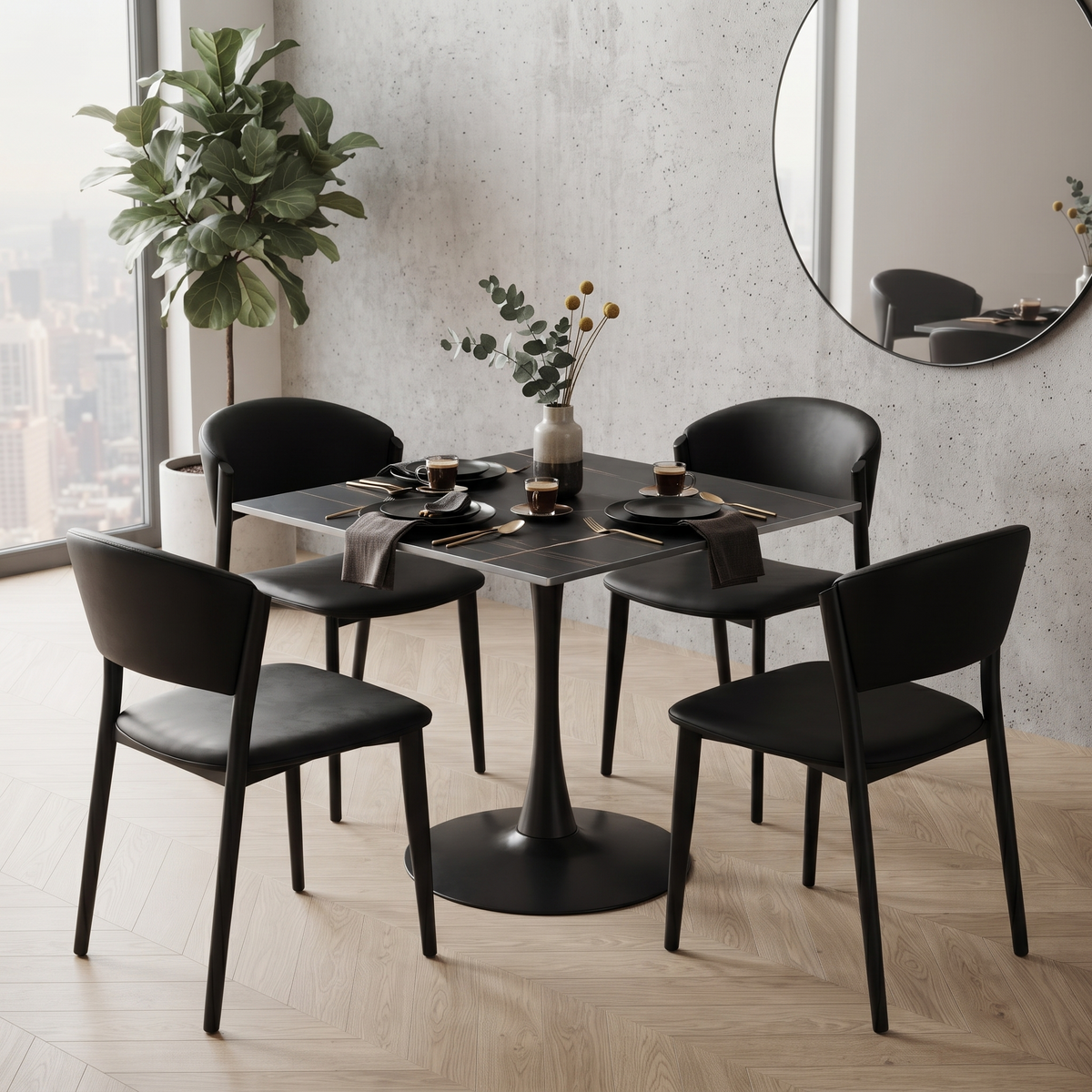 Bristol Square Dining Table with 35 in. Wide Sintered Stone Top and Steel Base