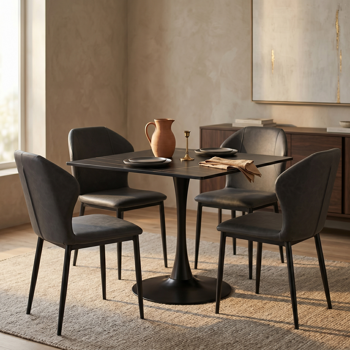 Bristol Square Dining Table with 35 in. Wide Sintered Stone Top and Steel Base