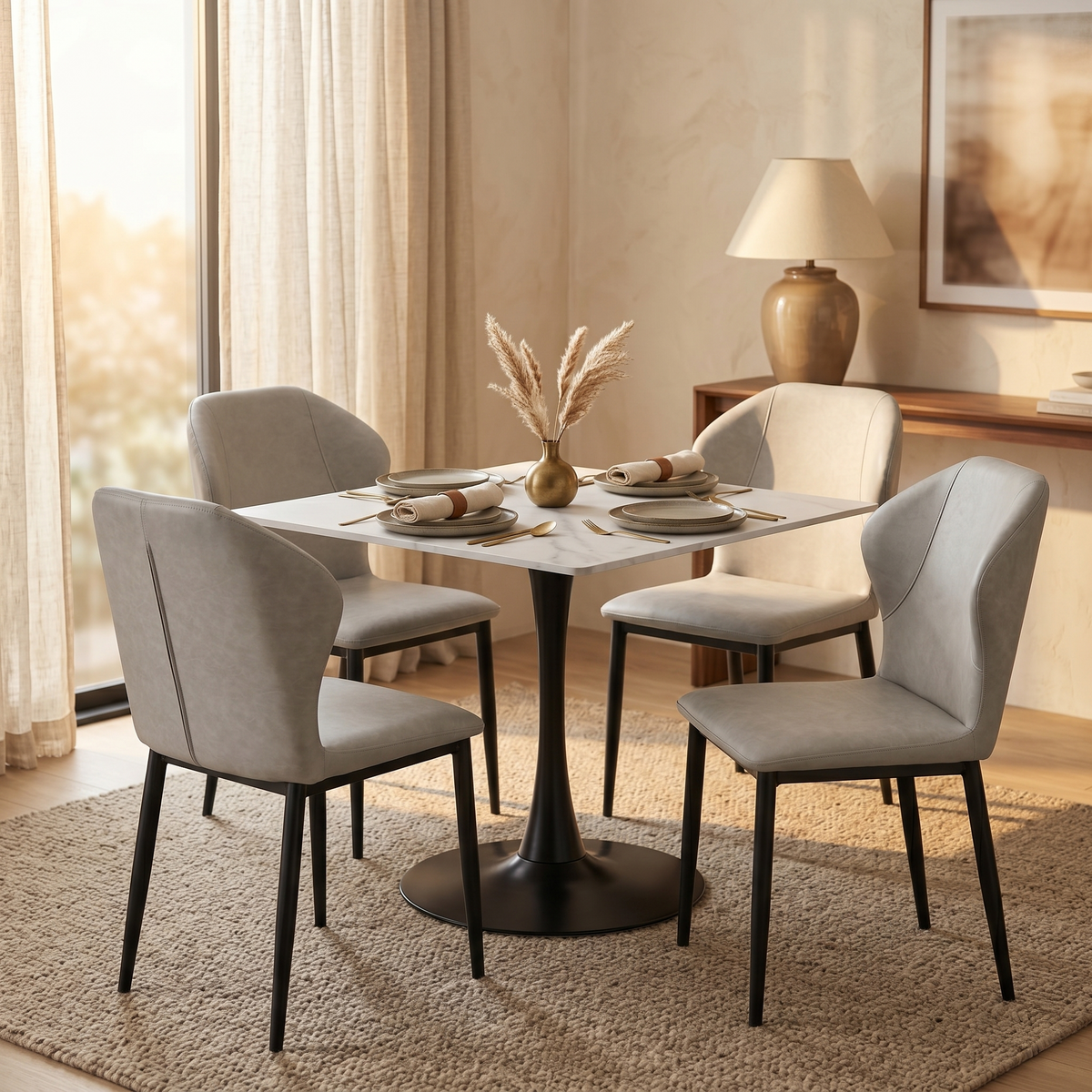 Bristol Square Dining Table with 35 in. Wide Sintered Stone Top and Steel Base