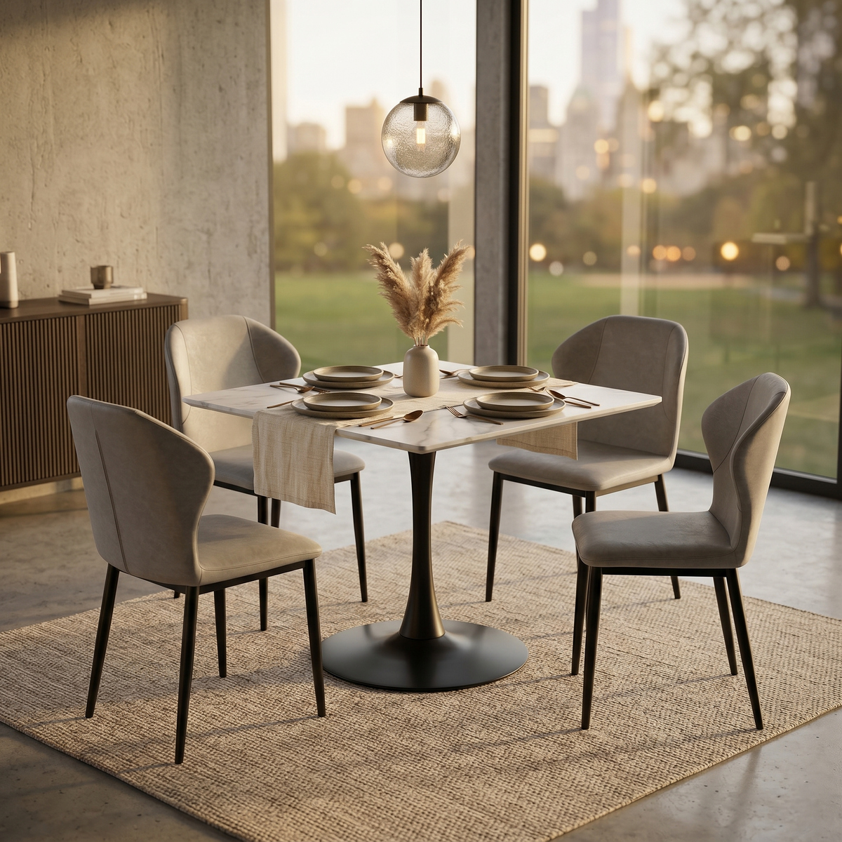 Bristol Square Dining Table with 35 in. Wide Sintered Stone Top and Steel Base