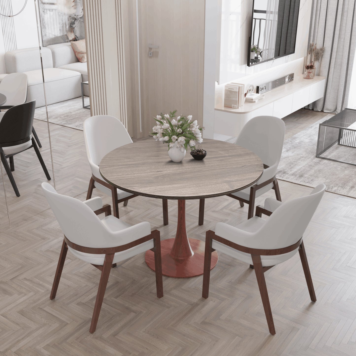 Bristol 35"/36"/40" Round Dining Table Wood Transfer Cherry/Natural/Walnut Base with MDF Table Top