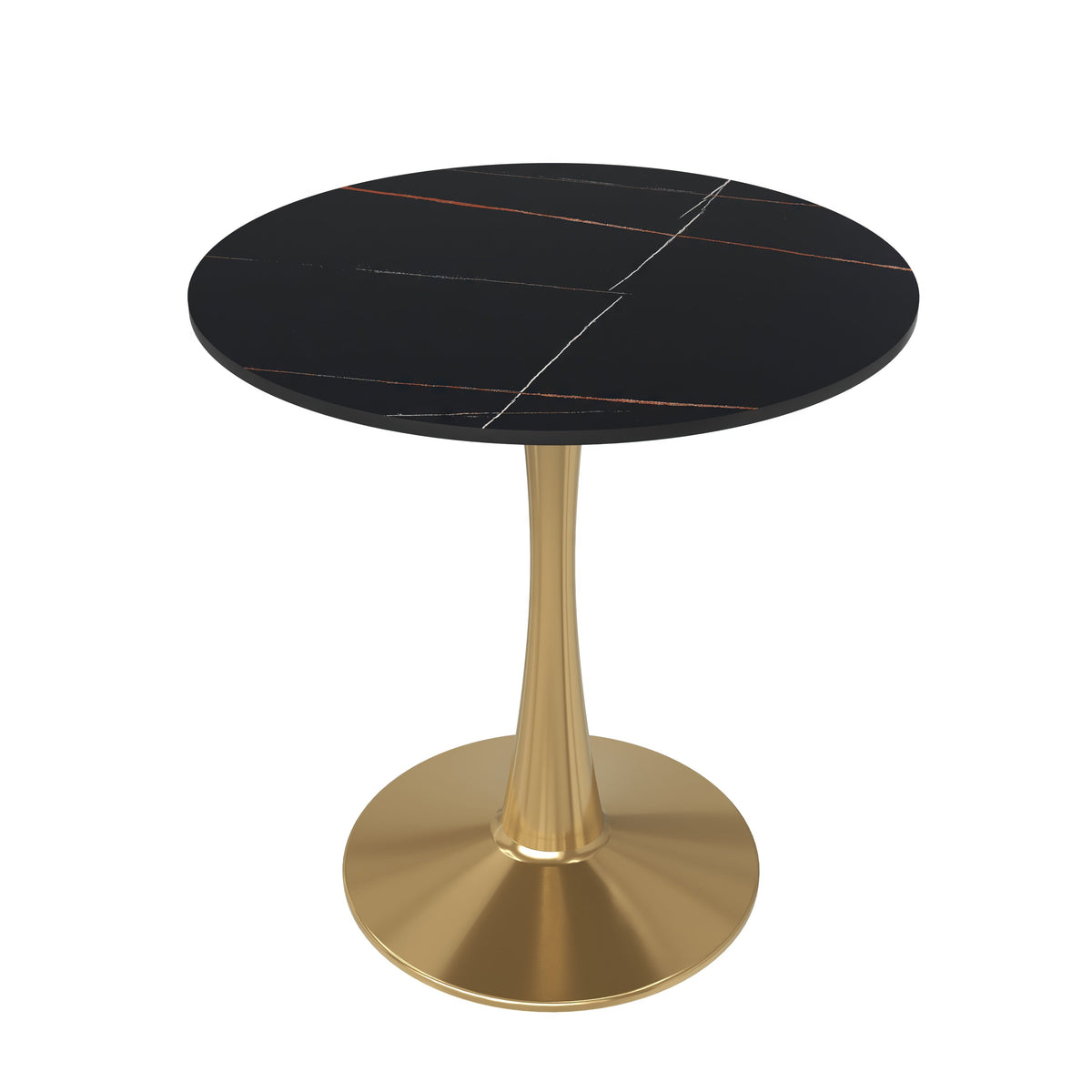 Bristol Round Dining Table with MDF/Sintered Stone/Glass Tabletop in Gold Steel Sintered Stone 24 Inches Black Dining Table Leisuremod