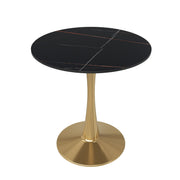 Bristol Round Dining Table with MDF/Sintered Stone/Glass Tabletop in Gold Steel Sintered Stone 24 Inches Black Dining Table Leisuremod