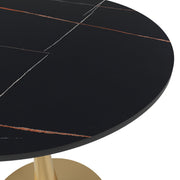 Bristol Round Dining Table with MDF/Sintered Stone/Glass Tabletop in Gold Steel Sintered Stone 27 Inches Black Dining Table Leisuremod