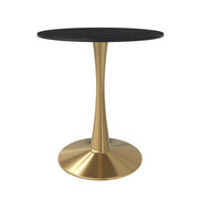 Bristol Round Dining Table with MDF/Sintered Stone/Glass Tabletop in Gold Steel Sintered Stone 27 Inches Black Dining Table Leisuremod