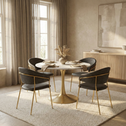 Bristol Round Dining Table with MDF/Sintered Stone/Glass Tabletop in Gold Steel
