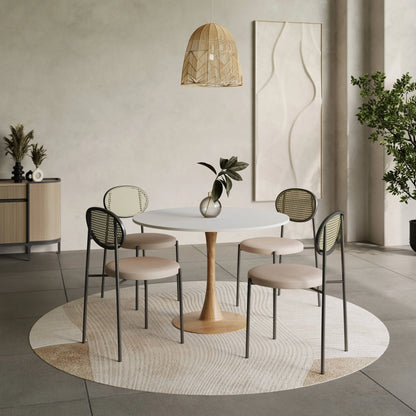 Bristol 27"/31"/35"/40" Round Dining Table Wood Transfer Cherry/Natural/Walnut Base with Sintered Stone Table Top - Elax Furniture