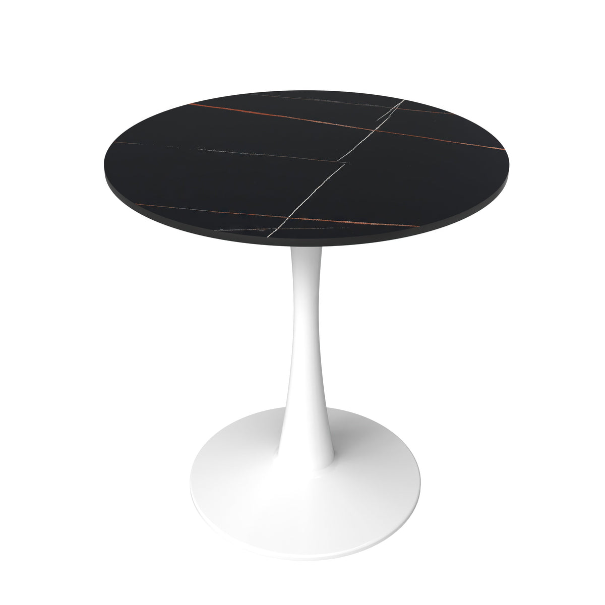 Bristol Round Dining Table with MDF/Sintered Stone/Glass Wood Tabletop in White Steel Sintered Stone 27 Inches Black Dining Table Leisuremod