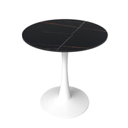 Bristol Round Dining Table with MDF/Sintered Stone/Glass Wood Tabletop in White Steel Sintered Stone 27 Inches Black Dining Table Leisuremod