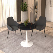 Bristol Round Dining Table with MDF/Sintered Stone/Glass Wood Tabletop in White Steel Sintered Stone 27 Inches Black Dining Table Leisuremod