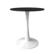Bristol Round Dining Table with MDF/Sintered Stone/Glass Wood Tabletop in White Steel Sintered Stone 27 Inches Black Dining Table Leisuremod