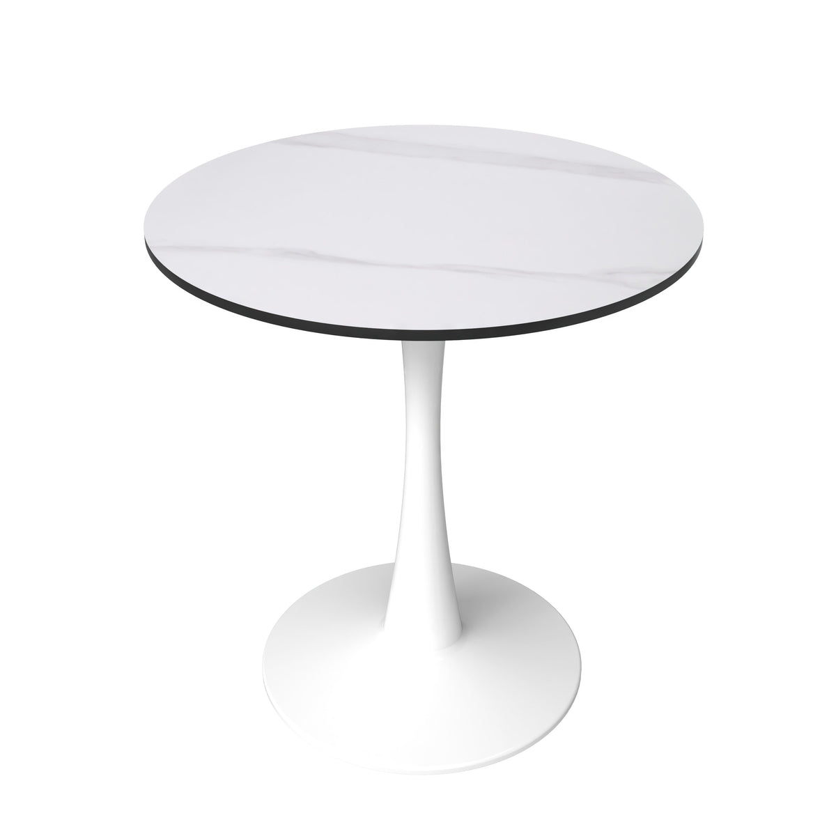 Bristol Round Dining Table with MDF/Sintered Stone/Glass Wood Tabletop in White Steel Sintered Stone 27 Inches White Dining Table Leisuremod