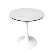 Bristol Round Dining Table with MDF/Sintered Stone/Glass Wood Tabletop in White Steel Sintered Stone 27 Inches White Dining Table Leisuremod