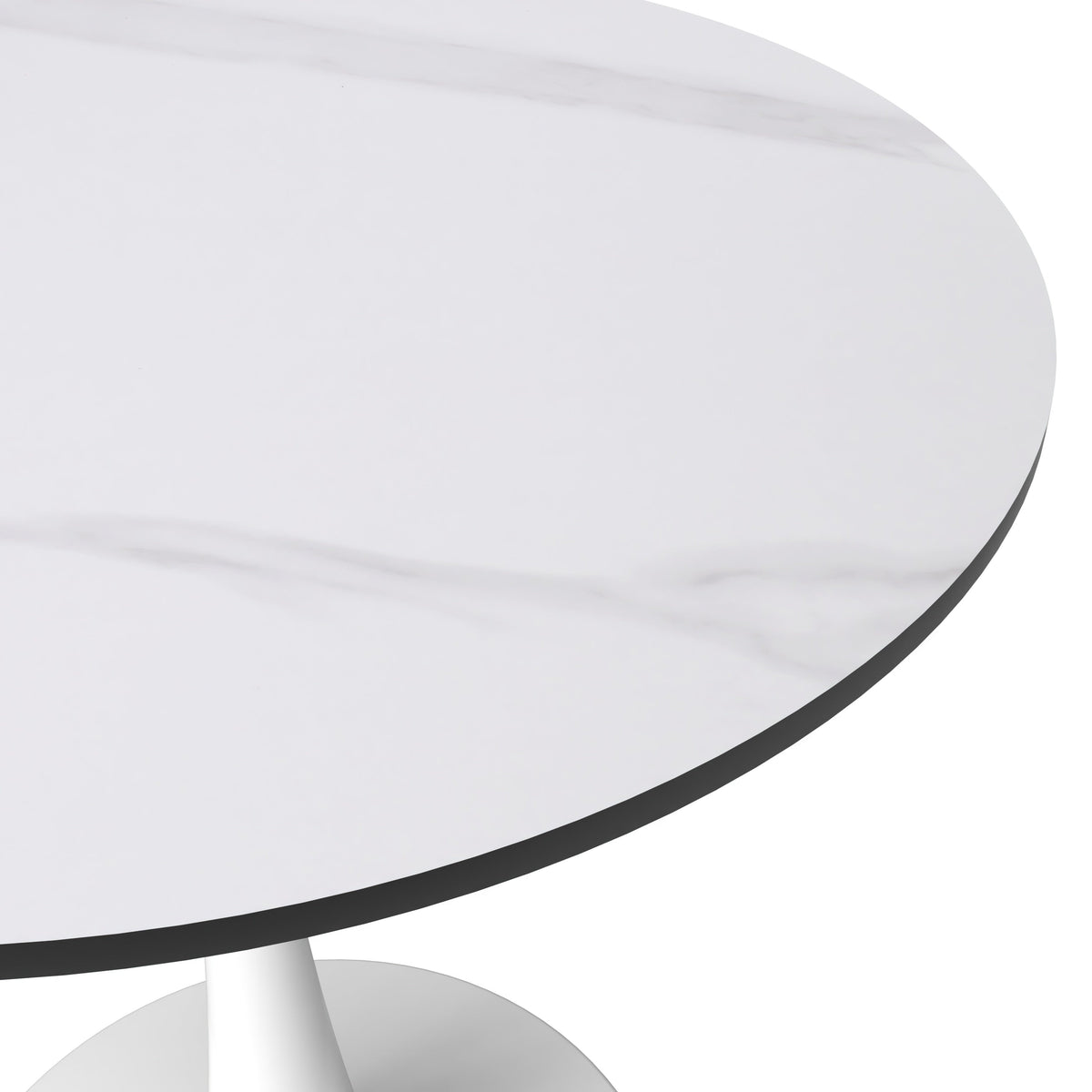 Bristol Round Dining Table with MDF/Sintered Stone/Glass Wood Tabletop in White Steel Sintered Stone 27 Inches White Dining Table Leisuremod