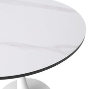 Bristol Round Dining Table with MDF/Sintered Stone/Glass Wood Tabletop in White Steel Sintered Stone 27 Inches White Dining Table Leisuremod