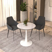 Bristol Round Dining Table with MDF/Sintered Stone/Glass Wood Tabletop in White Steel Sintered Stone 27 Inches White Dining Table Leisuremod