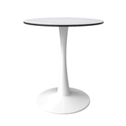 Bristol Round Dining Table with MDF/Sintered Stone/Glass Wood Tabletop in White Steel Sintered Stone 27 Inches White Dining Table Leisuremod