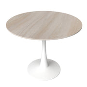 Bristol Round Dining Table with MDF/Sintered Stone/Glass Wood Tabletop in White Steel Sintered Stone 31 Inches Natural Wood Dining Table Leisuremod